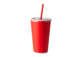 Isolated Red Plastic Cup with Straw Transparent Background PNG