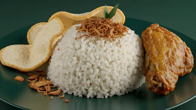 Nasi lemak rice dish with fried chicken