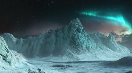 Fototapeta premium Arctic landscapes under the cosmic ballet, celestial glow illuminating glacial peaks
