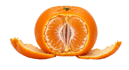 Peeled Mandarin Orange Fruit Revealing Juicy Segments Fresh and Isolated