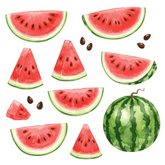Watercolor Illustration Of Watermelon Slices With Seeds Fruit Food Design