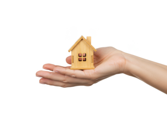 Wooden House Model in Hand for Real Estate and Property Concept