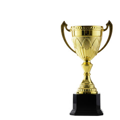 Golden trophy on a pedestal, symbol of victory and success isolated on transparent background