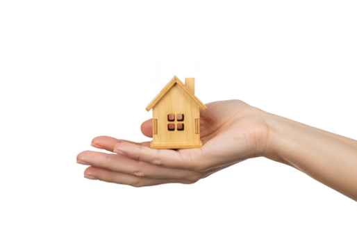 Wooden House Model in Hand for Real Estate and Property Concept