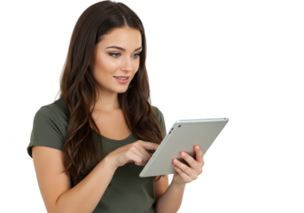 Young Woman with Digital Tablet Isolated in Transparent Background