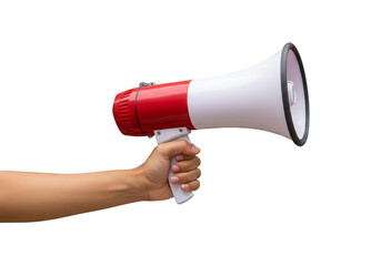 Isolated Image of Hand Holding Red and White Megaphone Transparent