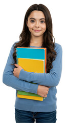 Portrait Of A Cheerful Student Girl Holding Books On Transparent Background