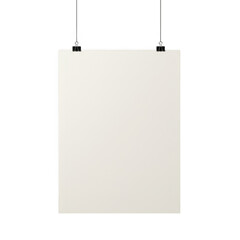 Hanging blank poster with clips mockup isolated on transparent background