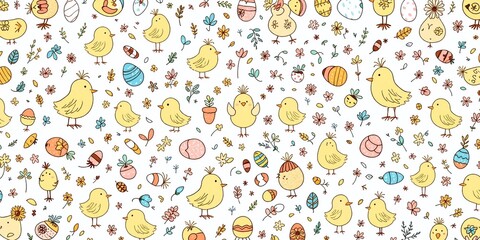 Charming Easter Chick Doodle Pattern Background for Design Inspiration