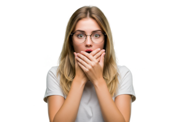 Portrait Of Shocked Young Woman With Curly Blonde Hair On Transparent
