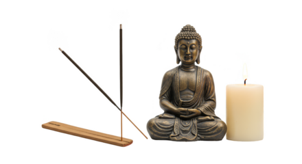 Isolated Still Life with Buddha Candle and Incense on Transparent Background