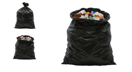 Isolated Three Black Trash Bags Waste Management Concept Background