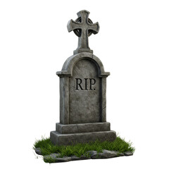Isolated Tombstone With Cross In Cemetery With Rest In Peace Mark