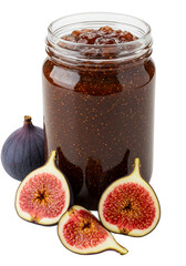 Realistic Image of Delicious Fig Jam in Glass Jar with Figs Isolated