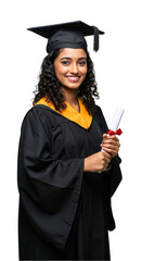 Realistic Portrait of Smiling Graduate Woman in Black Gown with Diploma