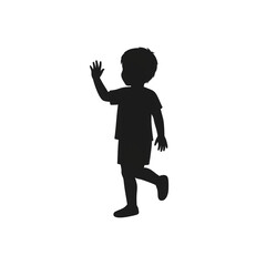 Silhouette Illustration of a Waving Boy in Black on Transparent Background