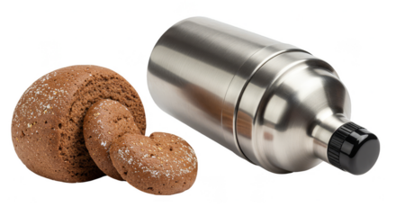 Studio Shot Silver Metal Cylinder and Brown Sponge in Transparent Background