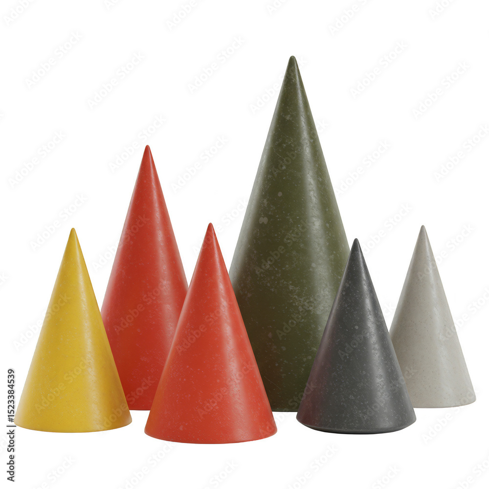 Fototapete isolated 3d geometric cones grouped on transparent background rendering