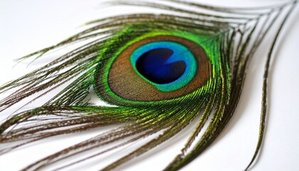 A peacock Feather on a Silver Surface