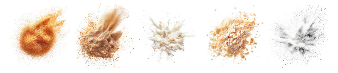 Colorful Flour and Powder Splashes Isolated on White Background, Isolated on Transparent, white background