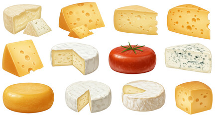 Variety of Delicious Cheese on Transparent Background Illustration