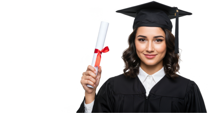 Transparent Portrait of Young Smiling Graduate Woman in Cap and Gown