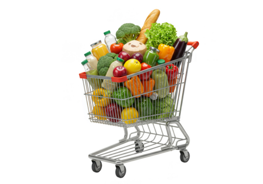 Vegetables Shopping Cart With Healthy Groceries in Transparent Background