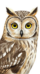 Fototapeta premium Watercolor Illustration of a Brown Owl Bird Portrait Isolated