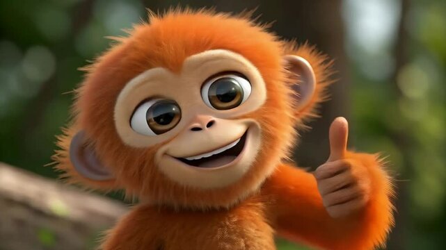Smiling cartoon jungle monkey with thumbs up pose monkey clipart