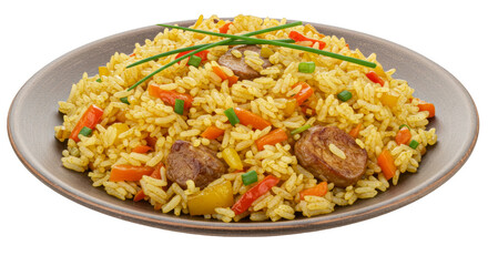 Isolated Transparent Background of Rice Dish with Meat and Vegetables