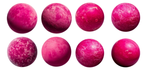 Vibrant Pink Spheres Displaying Varied Textures and Patterns, Isolated on Transparent, white background