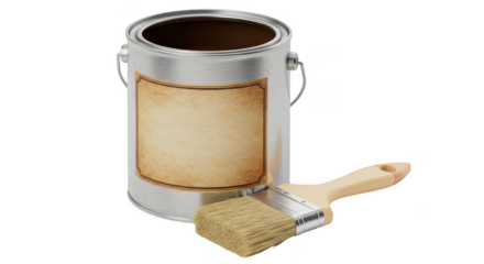 Isolated 3D Rendering of a Paint Can with Brush on Transparent Background