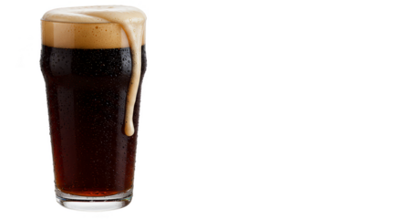 Isolated Transparent Background Pint of Dark Stout Beer with Foam
