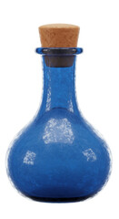 Isolated Transparent Blue Glass Potion Bottle with Cork Vintage Style