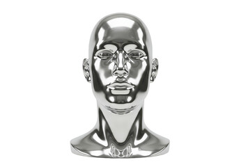 Isolated Transparent Illustration Of A Metal Head Shiny Silver Sculpture