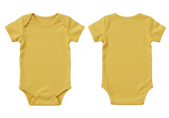 Isolated Baby Onesie Apparel in Yellow Color Fabric Mockup Presentation