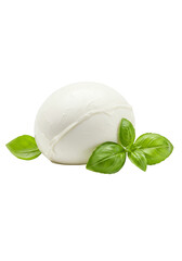 Obraz premium Isolated Background of Fresh Mozzarella Cheese Ball with Basil