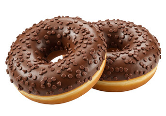 Isolated Two Chocolate Doughnuts With Sprinkles on Transparent Background