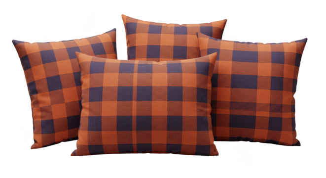 Isolated Background of Four Orange Square Cushions on Transparent Background