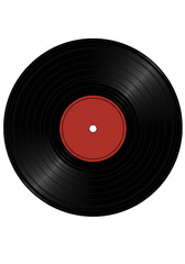 Isolated Vinyl Record Retro Music Disk with Black and Red Colors