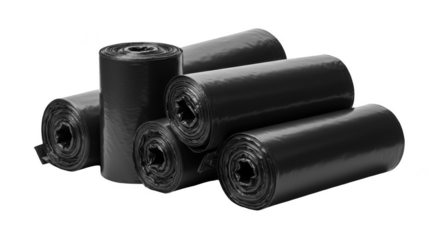 Isolated Roll Black Trash Bag for Garbage Waste on Transparent Background