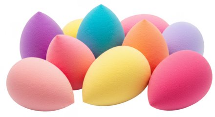 Isolated Beauty Makeup Sponges Colorful Cosmetic Eggs with Transparent Background
