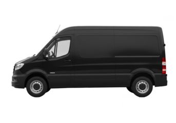 Isolated Side View Of Black Delivery Van On Transparent Background