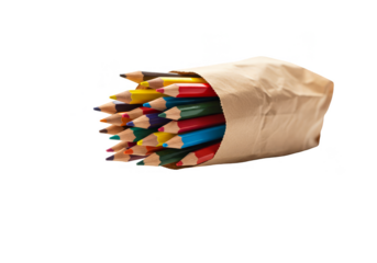 Pencils Drawing Tools in a Paper Bag on Transparent Background