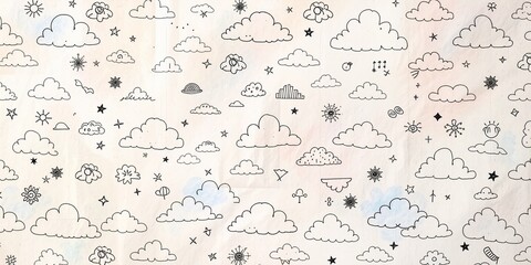 Delicate Cloud Doodles on Repeating Paper Texture
