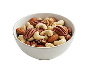 Isolated Bowl of Mixed Nuts Featuring Almonds Cashews and Pecans