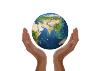 Realistic 3D Image of Earth Globe Held in Hands in Black Background