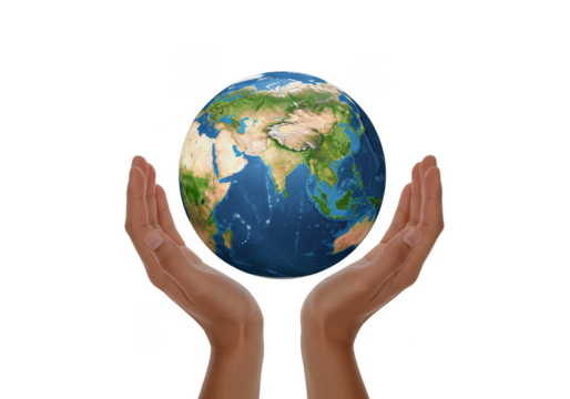Realistic 3D Image of Earth Globe Held in Hands in Black Background
