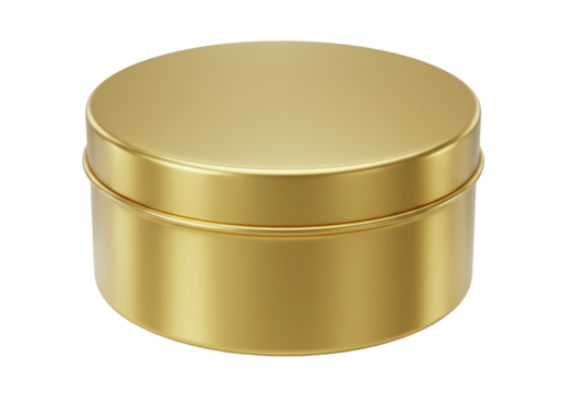 Realistic 3D Shiny Golden Round Metal Tin Isolated on Transparent