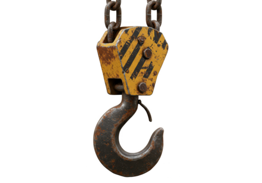 Realistic Crane Hook with Chain Rusty Metal Industrial Equipment